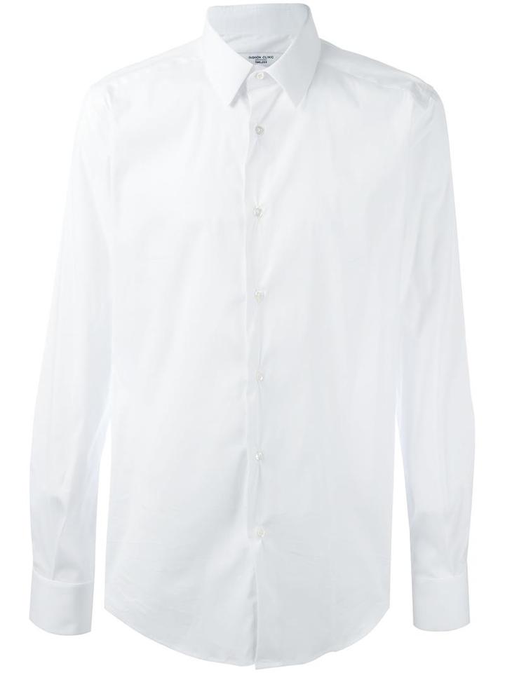 Classic Plain Shirt, Men's, Size: 39, White, Cotton/polyamide/spandex/elastane, Fashion Clinic