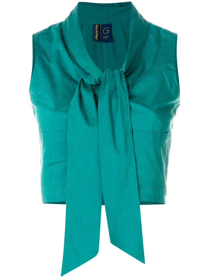 Romeo Gigli Vintage Tie-front Sleeveless Shirt - Green