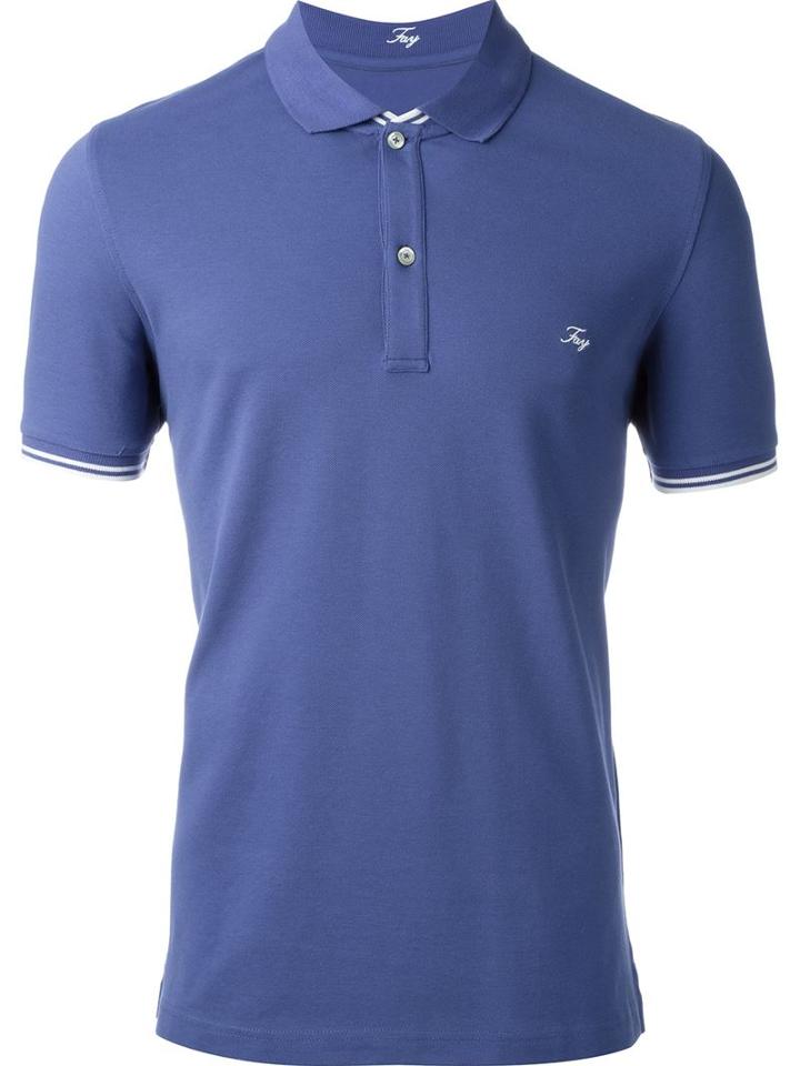 Fay Embroidered Logo Polo Shirt, Men's, Size: Medium, Blue, Cotton/spandex/elastane