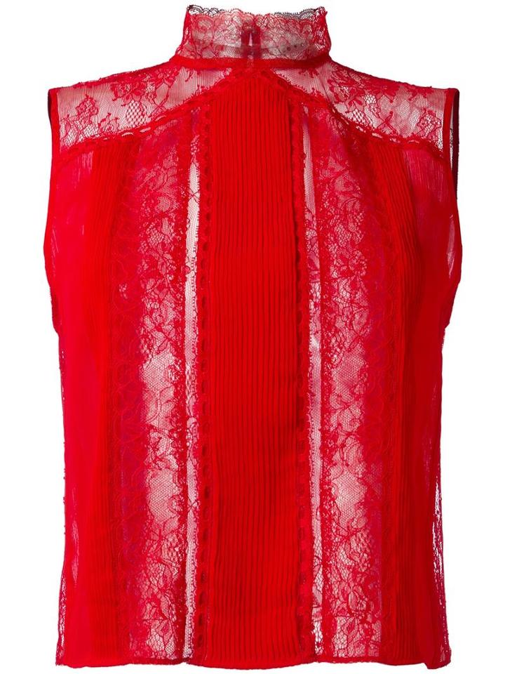 Alice+olivia 'janenette' Lace Top, Women's, Size: 4, Red, Nylon/polyester