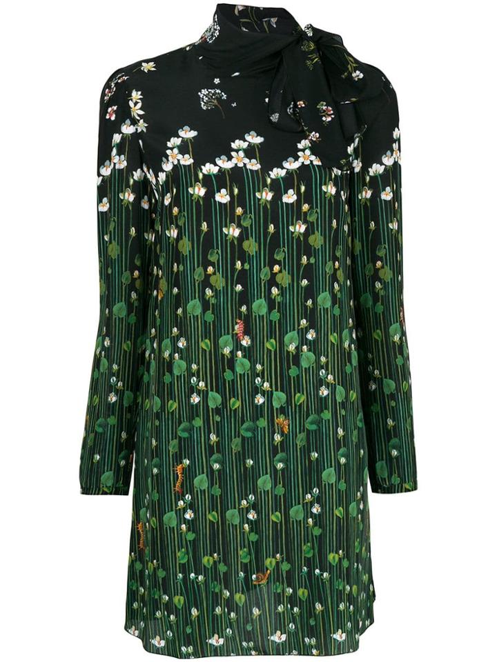 Red Valentino Short Floral Print Dress - Black