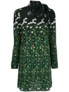 Red Valentino Short Floral Print Dress - Black