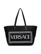 Versace Black Logo Print Canvas Tote
