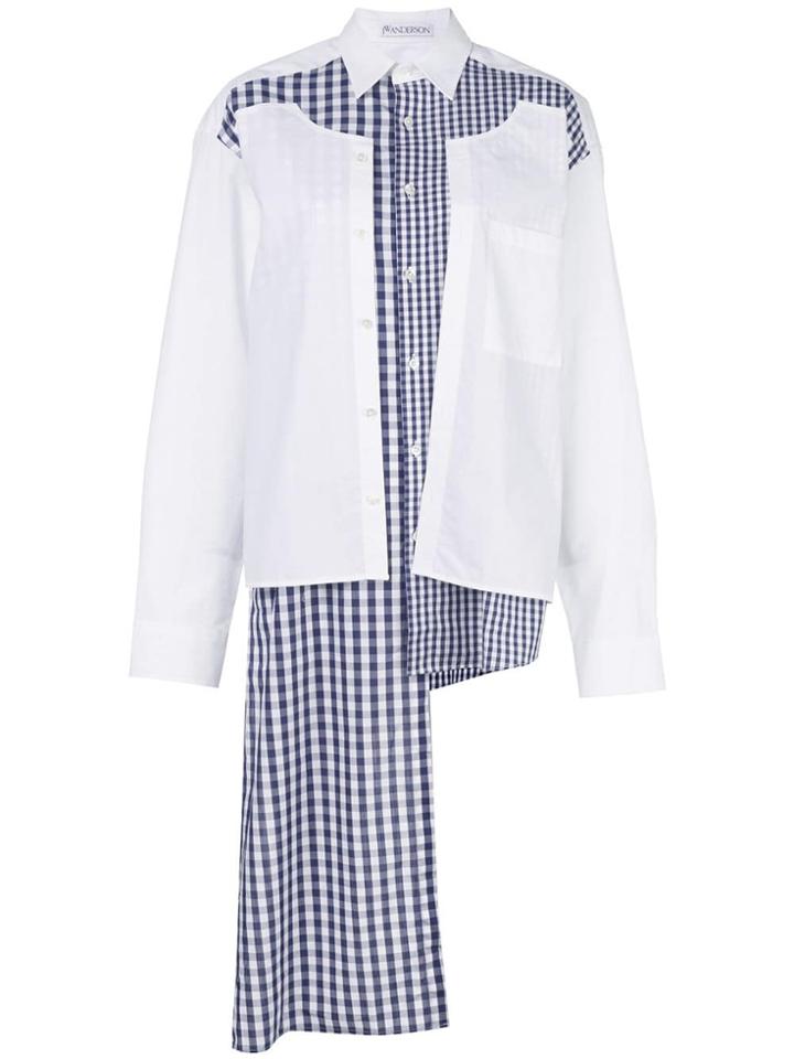 Jw Anderson Double Placket Gingham Patchwork Shirt - White