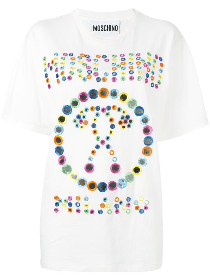 Moschino - Mirror Embroidery T-shirt - Women - Cotton/plastic - Xxs, White, Cotton/plastic