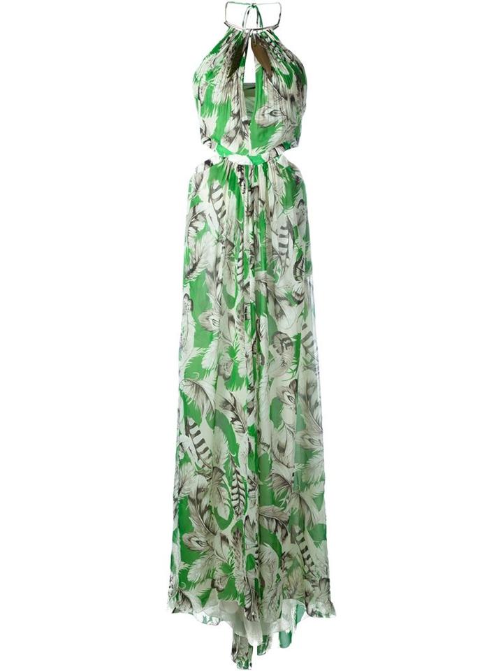 Roberto Cavalli Feather Print Evening Dress, Women's, Size: 40, Green, Silk/polyamide/spandex/elastane
