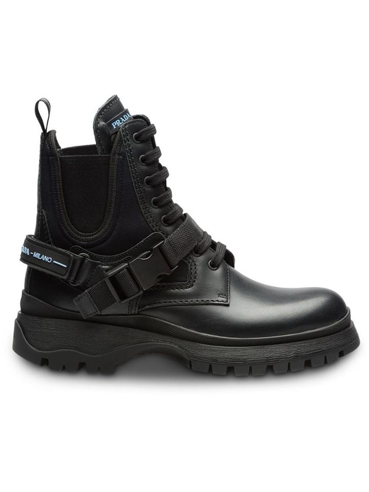 Prada Laced Leather Booties - Black