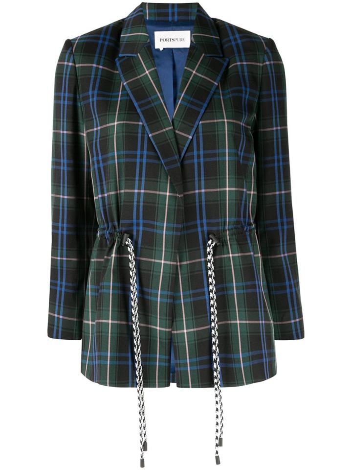 Portspure Drawstring-waist Plaid Blazer - Blue