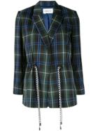 Portspure Drawstring-waist Plaid Blazer - Blue