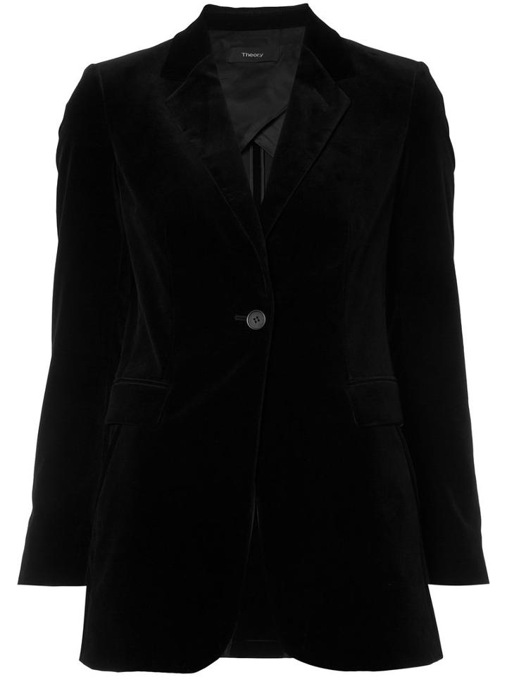 Theory Single Button Blazer, Women's, Size: 4, Black, Rayon/velvet
