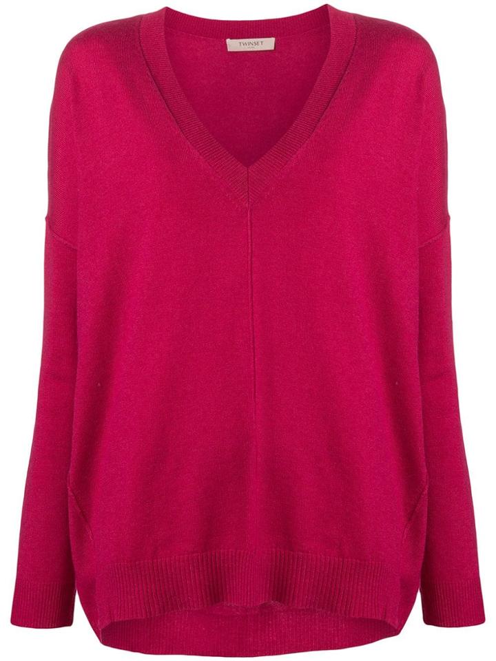 Twin-set Loose Fit V-neck Sweater - Pink & Purple