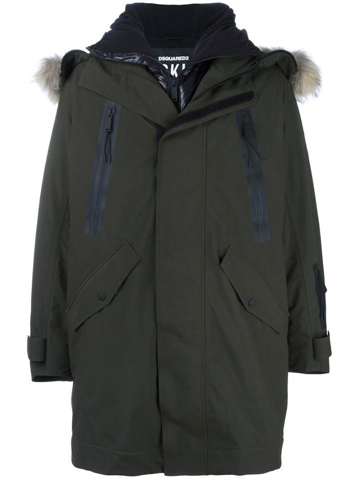 Dsquared2 Ski Fur Trim Parka, Men's, Size: 50, Green, Polyamide/polyester/raccoon Dog