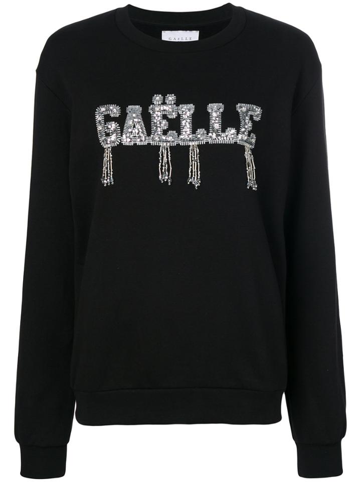 Gaelle Bonheur Embellished Slogan Sweatshirt - Black