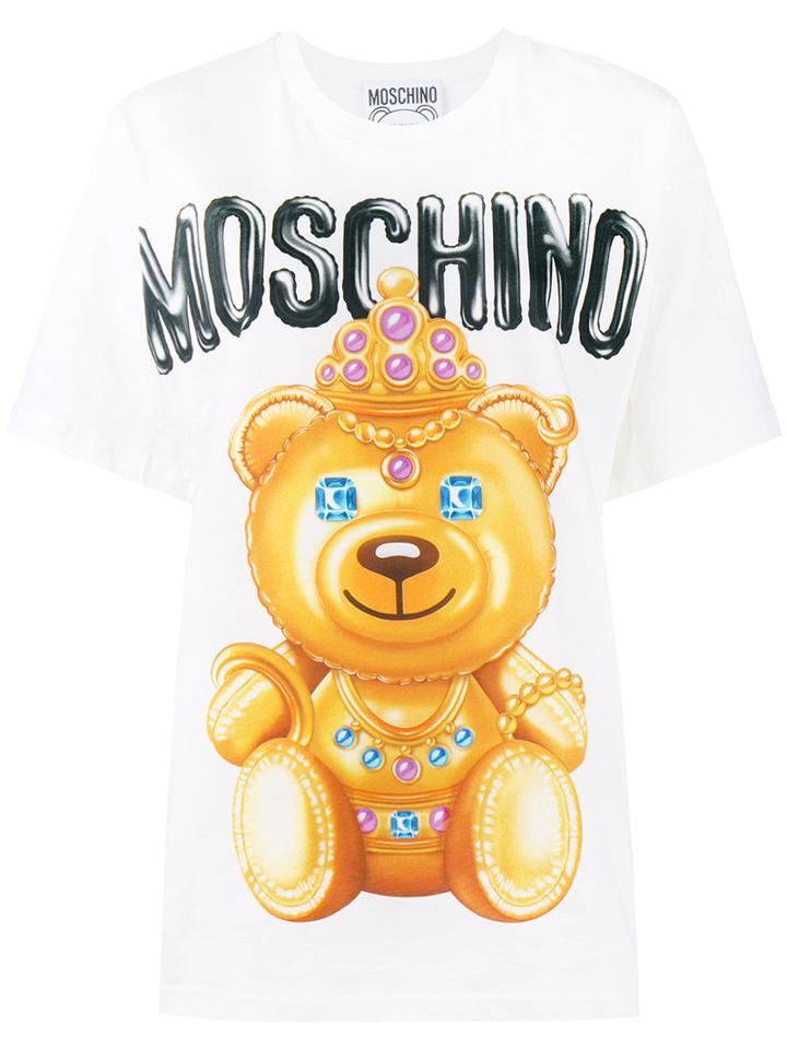 Moschino - Bear Print T-shirt - Women - Cotton - Xxs, Nude/neutrals, Cotton