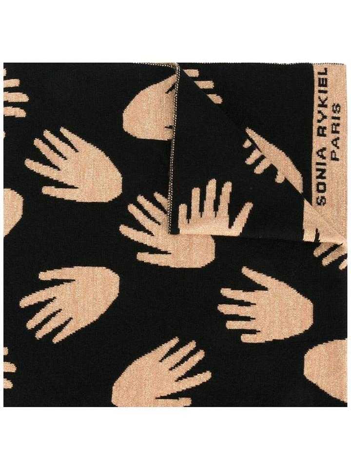 Hand Print Scarf, Women's, Black, Wool, Sonia Rykiel