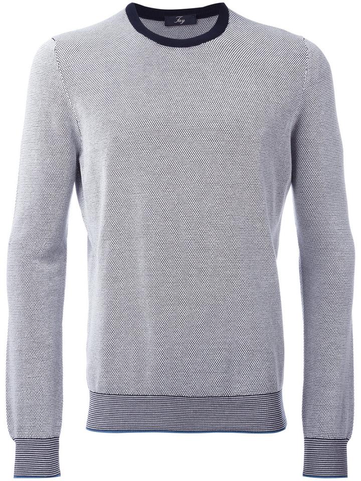 Fay Knitted Crew Neck Jumper, Men's, Size: 46, Blue, Cotton