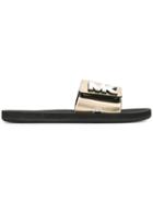 Michael Michael Kors Monogram Plaque Wrapover Slides - Gold