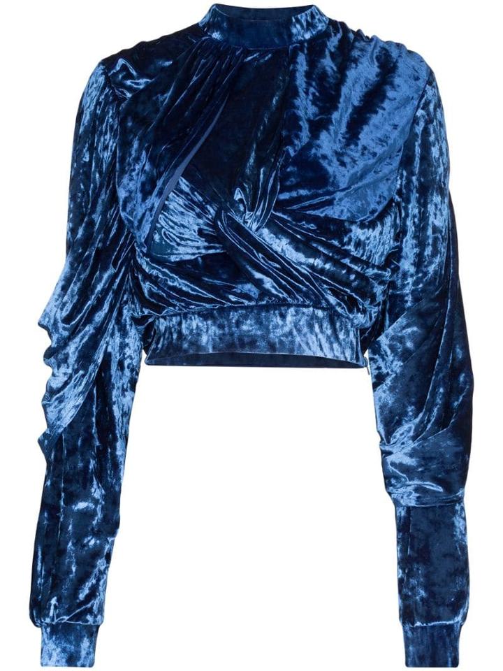 Y/project Draped Velvet Cropped Sweatshirt - Blue