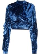 Y/project Draped Velvet Cropped Sweatshirt - Blue