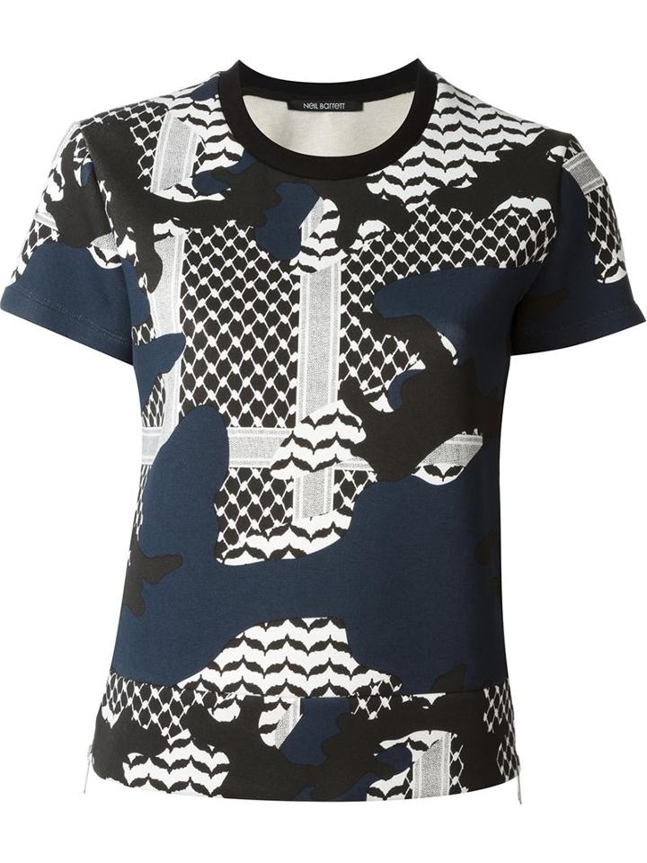 Neil Barrett Patterned Camouflage T-shirt, Women's, Size: M, Blue, Cotton/rayon/lyocell/spandex/elastane