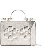 Okhtein Embossed Square Crossbody Bag - Silver