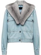 Prada Denim Jacket With Fur Collar - Blue