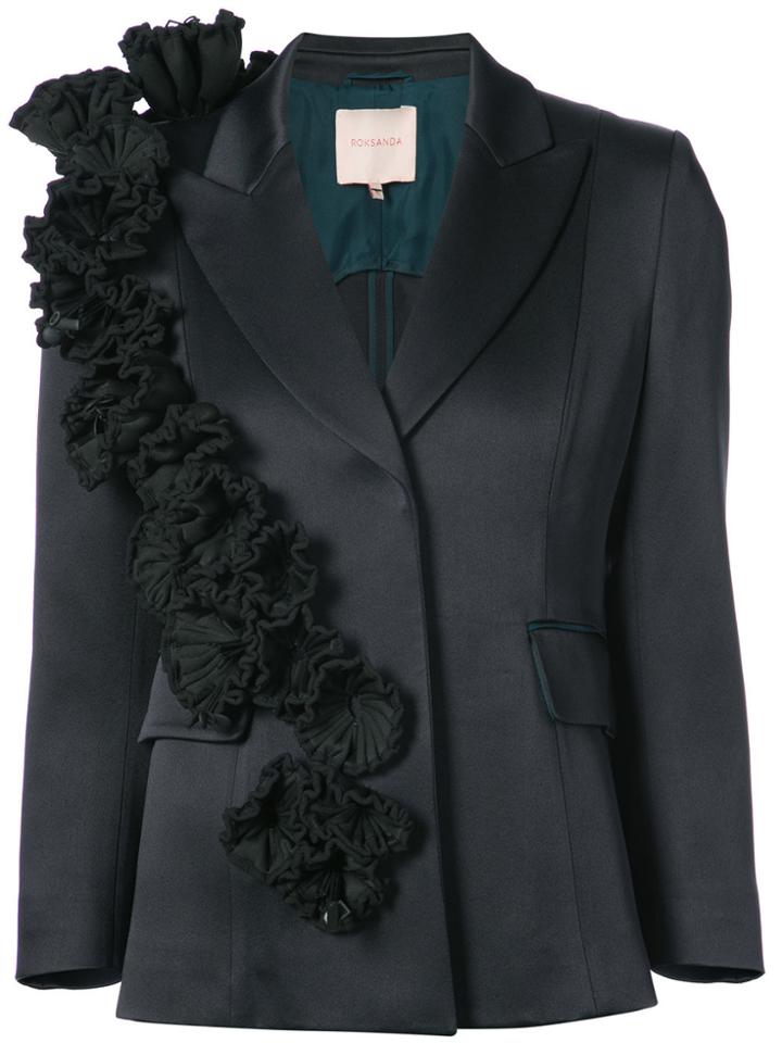 Roksanda Floral Applique Satin Blazer - Black