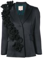 Roksanda Floral Applique Satin Blazer - Black