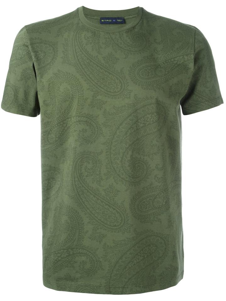 Etro Paisley Print T-shirt, Men's, Size: Small, Green, Cotton