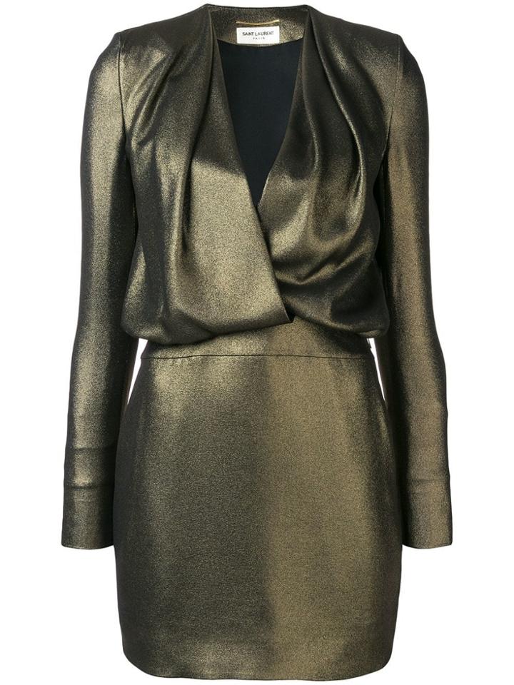 Saint Laurent Plunge Neck Mini Dress - Gold