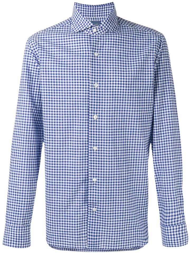 Barba - Long Sleeve Gingham Shirt - Men - Cotton - 43, White, Cotton