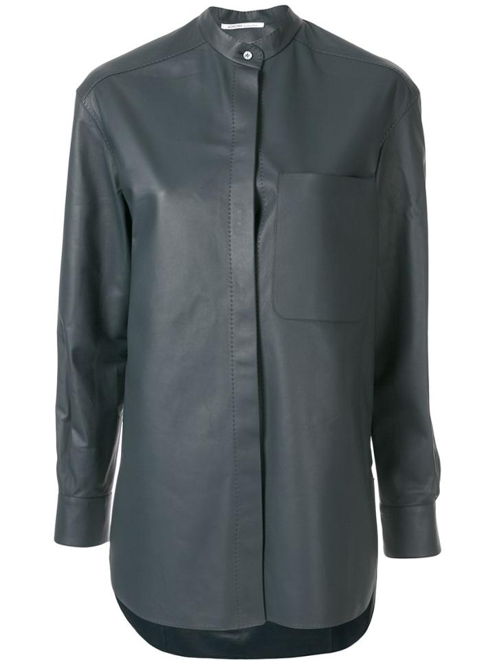 Agnona Ls Leather Blouse Stand Collar Asymmetric Hem Nappa Leather
