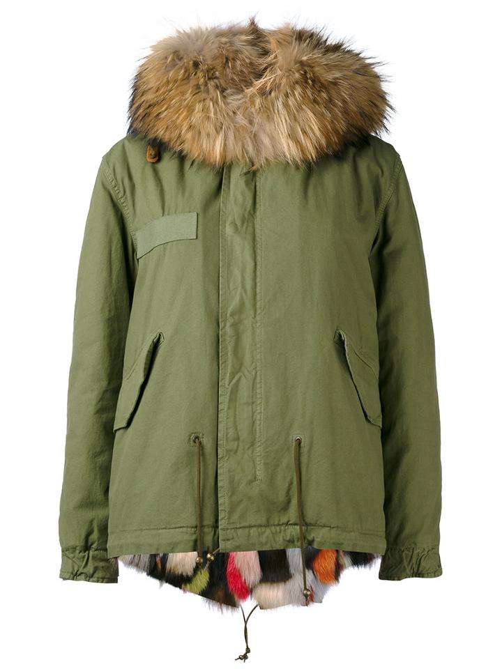 Short Fun Fur Lined Parka - Women - Cotton/lamb Skin/polyamide/fox Fur - Xs, Green, Cotton/lamb Skin/polyamide/fox Fur, Mr & Mrs Italy