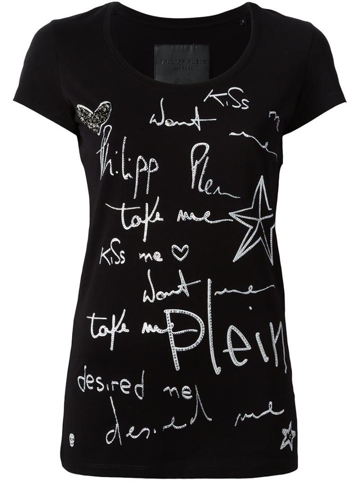 Philipp Plein 'kiss Me' T-shirt, Women's, Size: Small, Black, Cotton/crystal