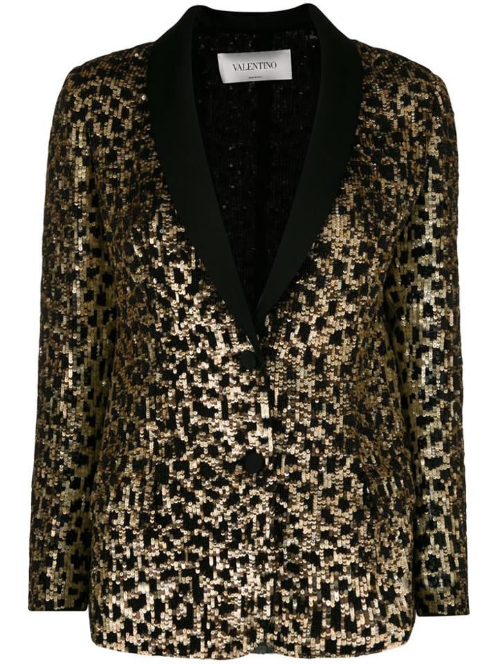 Valentino Cheetah Sequinned Blazer Jacket - Black