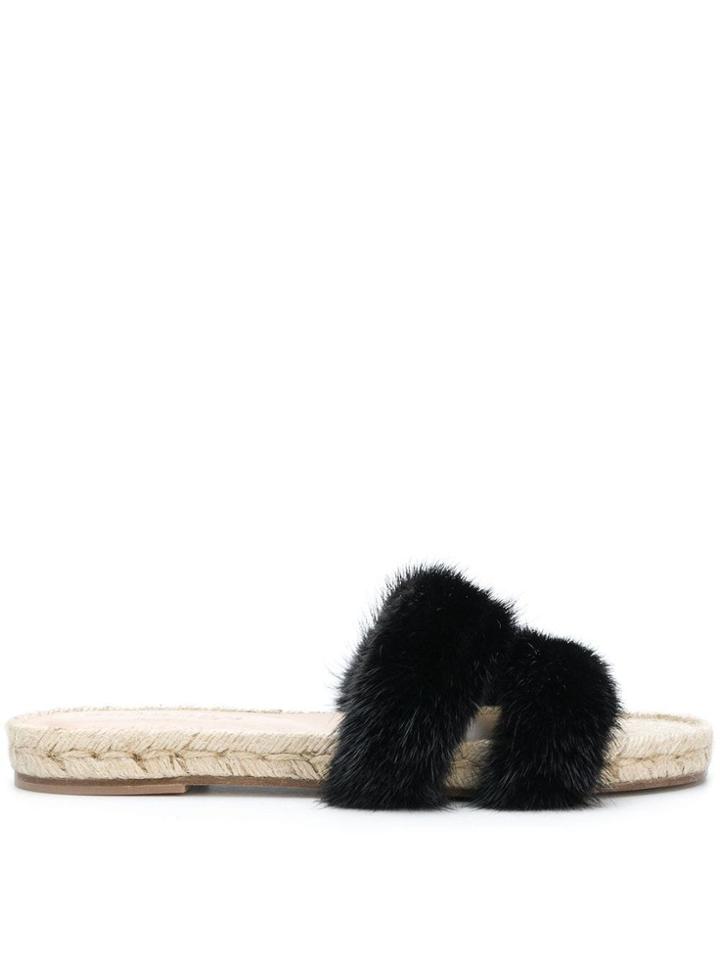 Solange Fur Detail Slip-on Sandals - Black