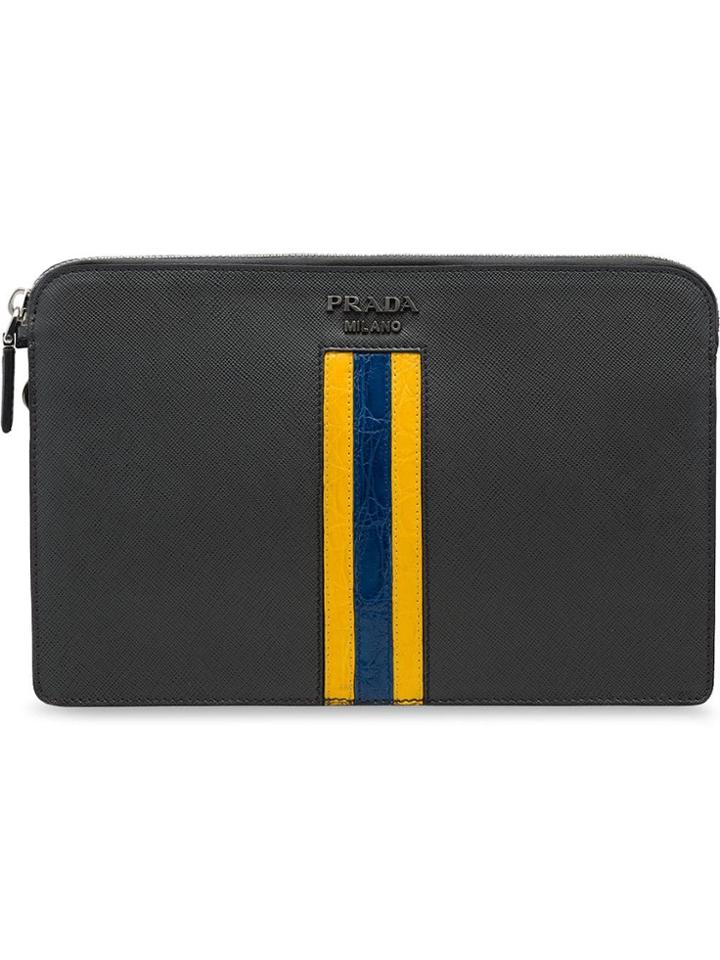 Prada Panelled Saffiano Pouch - Grey