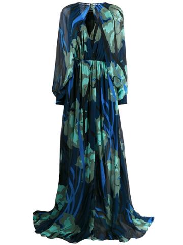 Just Cavalli Floral Print Gown With Removable Sleeve Bolero - Blue
