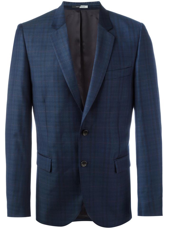 Ps By Paul Smith Woven Check Blazer, Size: 36, Blue, Wool/viscose