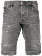 Philipp Plein Distressed Denim Shorts - Grey