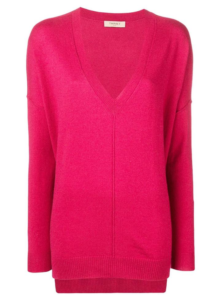 Twin-set Oversized V-neck Jumper - Pink