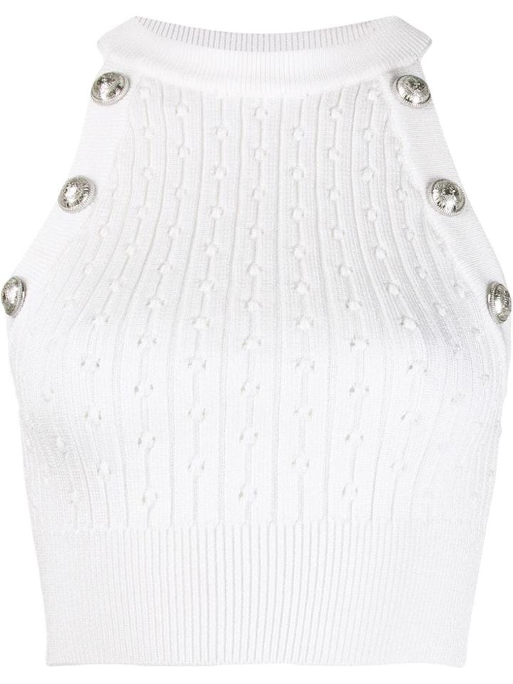 Balmain Sleeveless Cropped Knitted Top - White