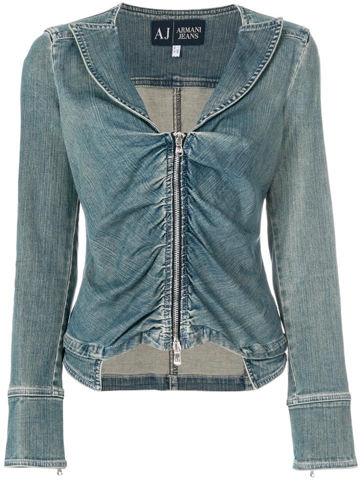 Giorgio Armani Vintage Ruched Detail Denim Jacket - Blue