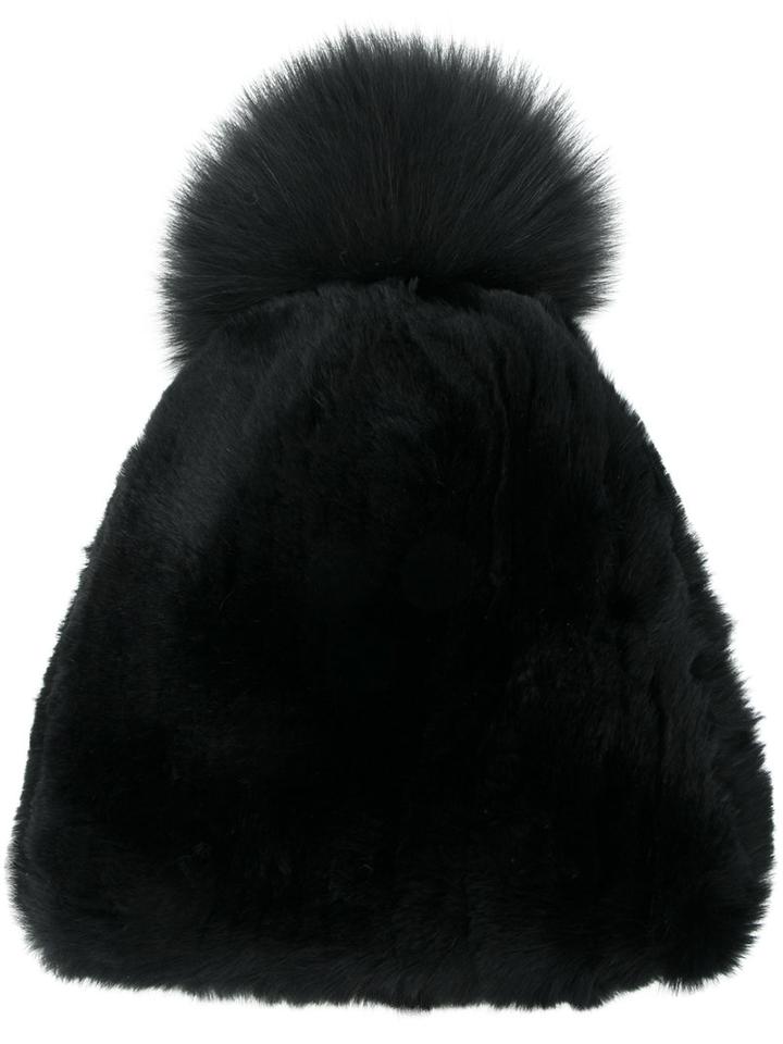 Liska - Fur Bobble Hat - Women - Rabbit Fur - One Size, Black, Rabbit Fur