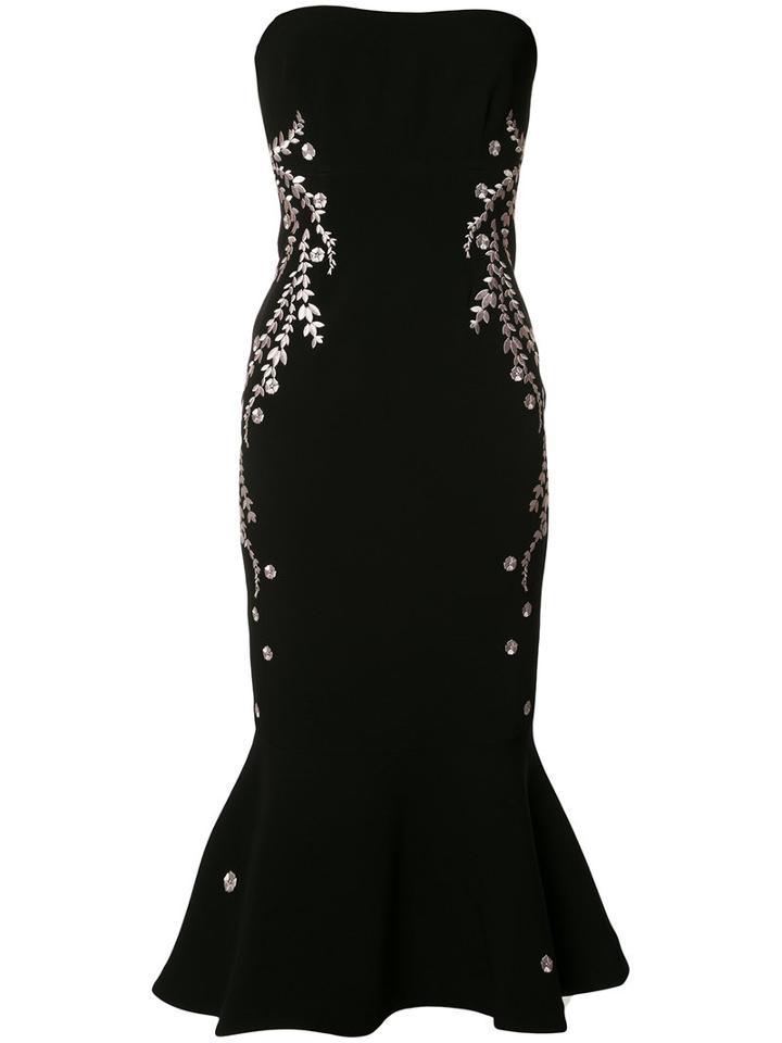 Cinq A Sept Floral Embroidery Strapless Dress, Women's, Size: 8, Black, Polyester/triacetate