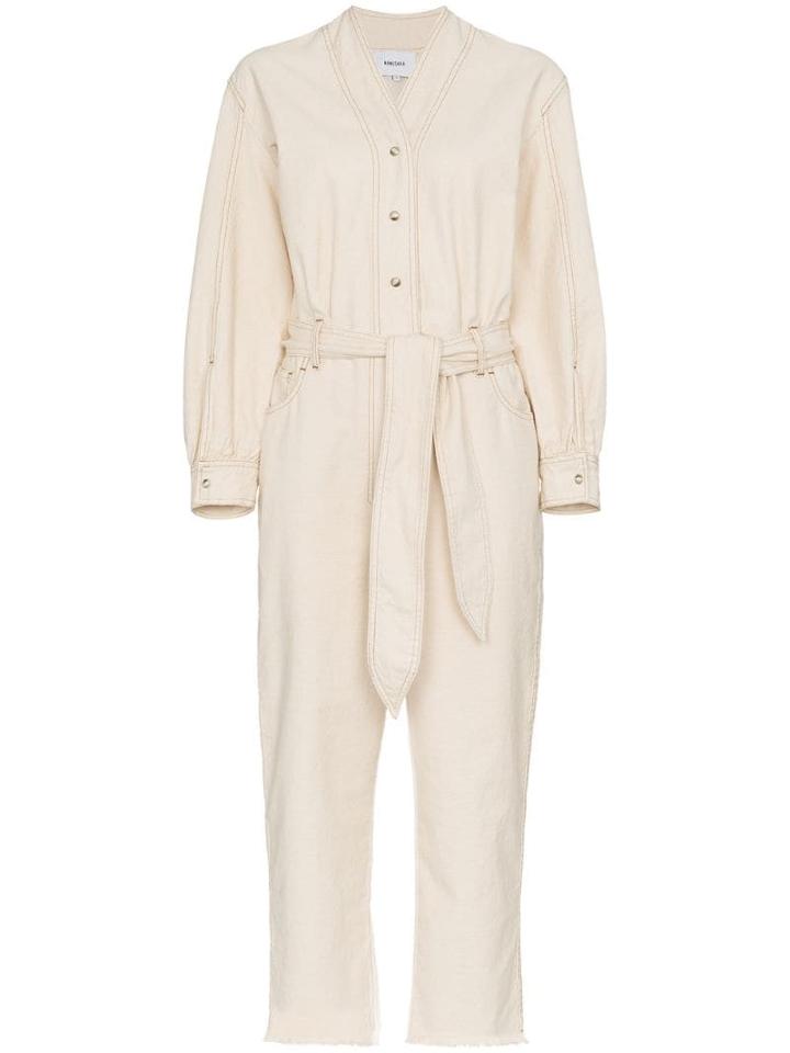 Nanushka Prya V-neck Tie Waist Cotton Jumpsuit - Neutrals
