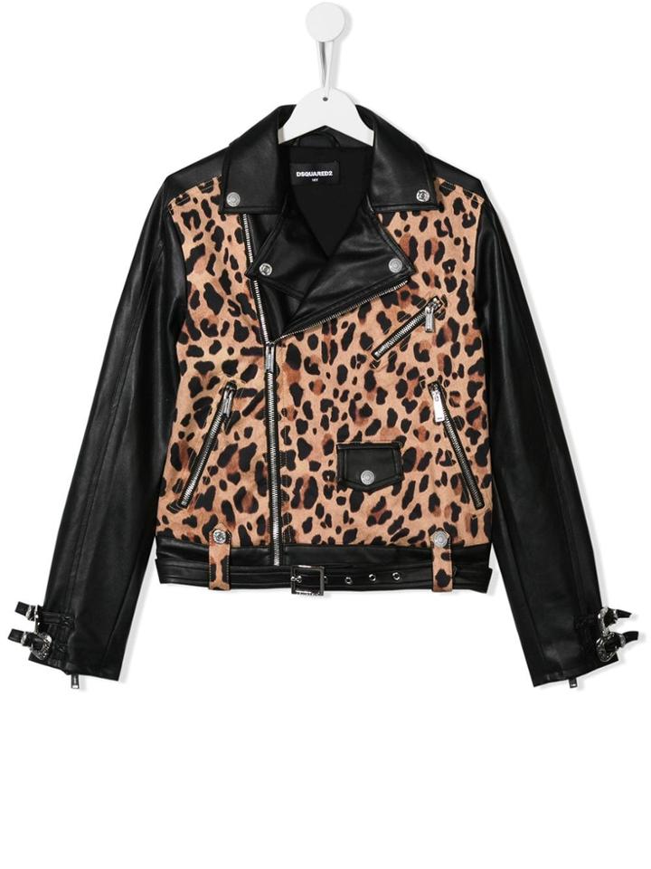 Dsquared2 Kids Teen Leopard Print Biker Jacket - Black