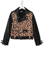 Dsquared2 Kids Teen Leopard Print Biker Jacket - Black