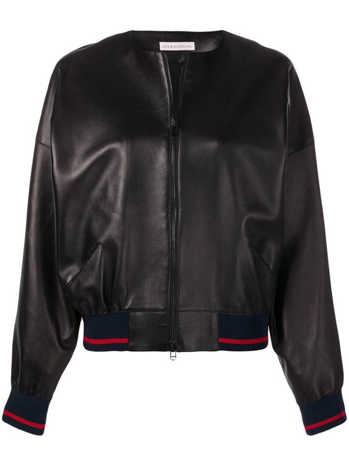 Inès & Maréchal Leather Bomber Jacket - Black