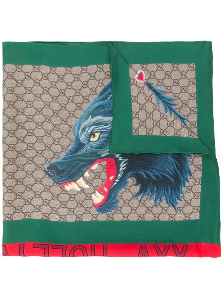 Gucci Supreme Wolf Embroidered Scarf - Multicolour